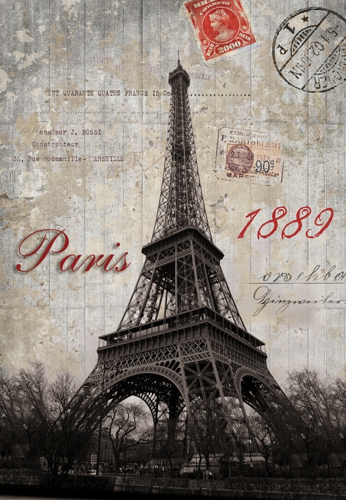巴黎埃菲尔铁塔 埃菲尔铁塔 法国巴黎复古 旅行风景 浪漫法国巴黎 ps分层素材 分层