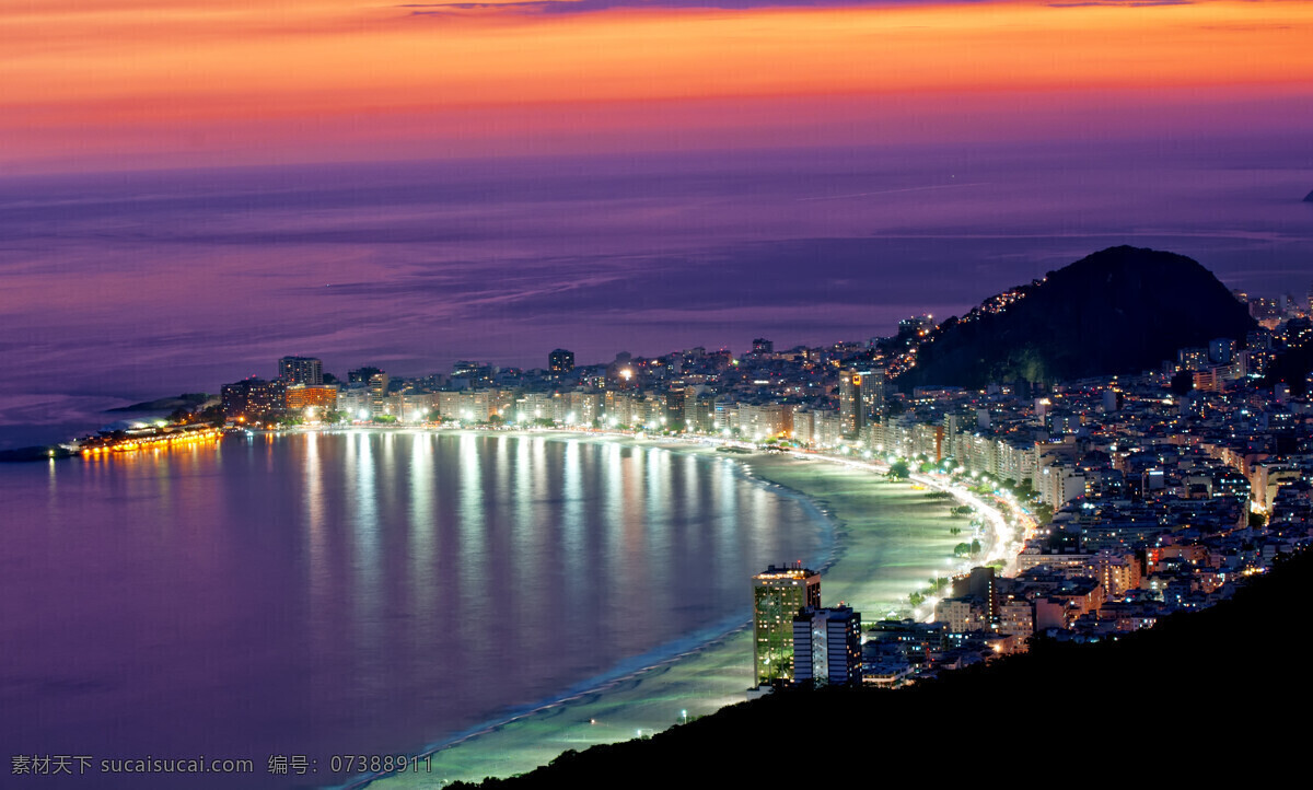 美丽 城市 夜景 天空 高楼 灯光 海 城市风光 环境家居