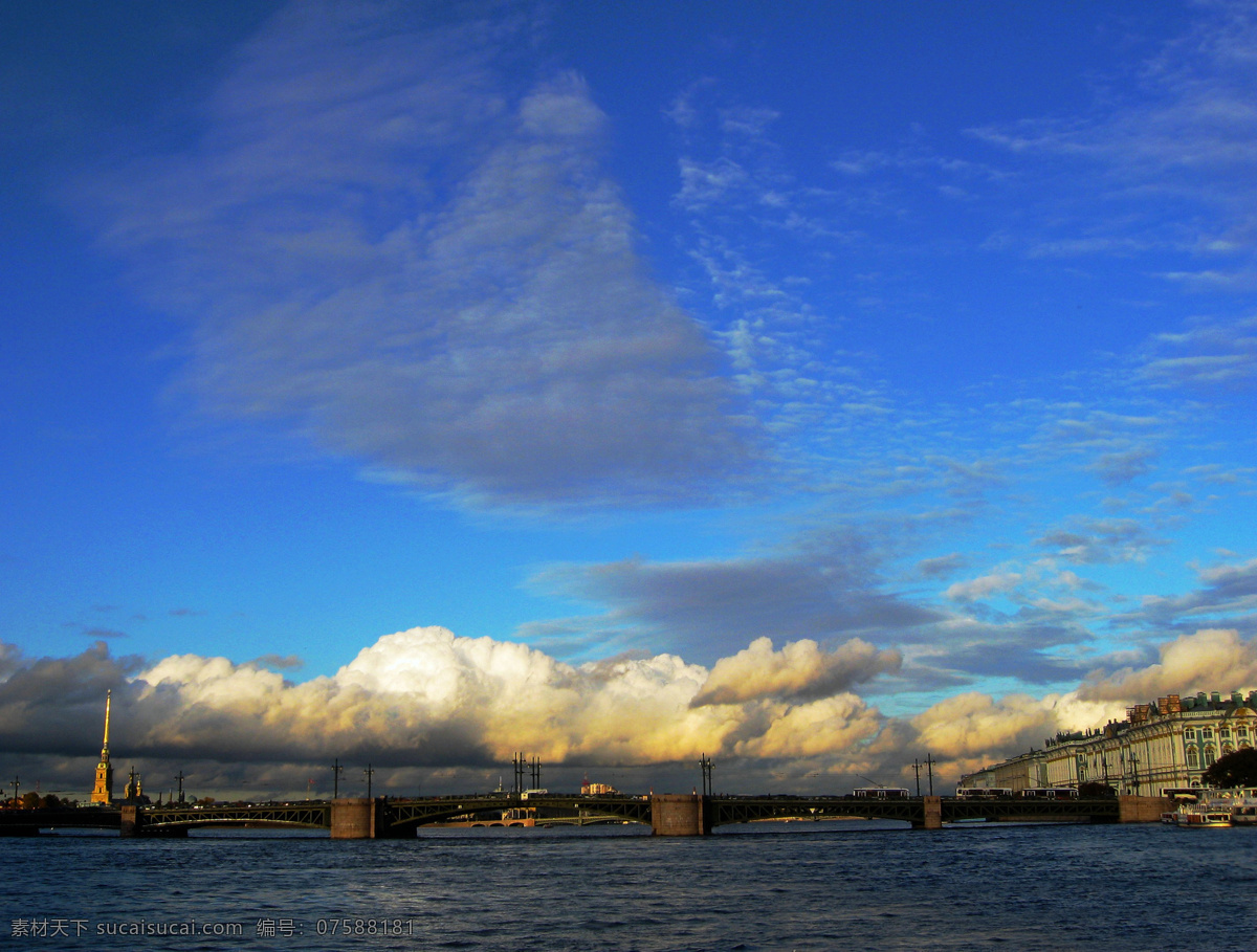 圣彼得堡 欧洲 俄罗斯 城市 建筑 桥梁 海港 涅瓦河 历史名城 二大 河水 蓝天 白云 船只 俄罗斯风光 国外旅游 旅游摄影