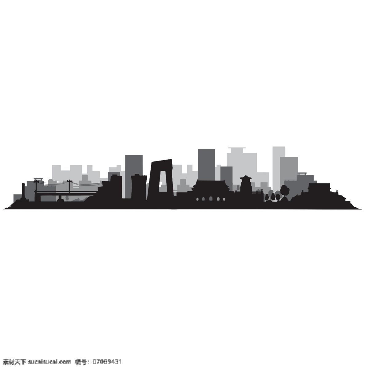 北京 城市 简约 剪影 黑色 城市剪影 简约风格 卡通的 现代城市 地标 层次感 免抠图 插画