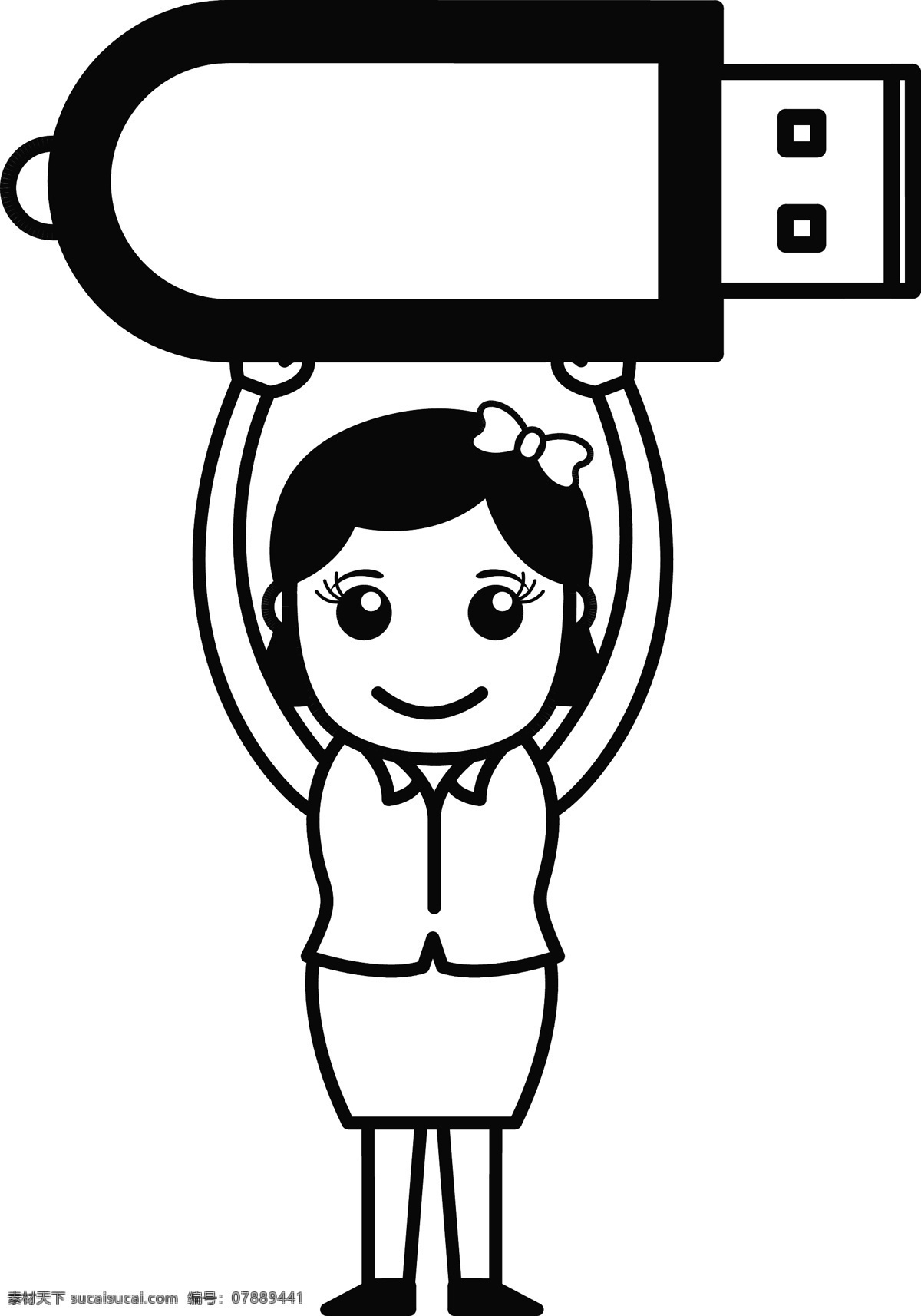 女人 笔 驱动器 网络 数据 加密狗 矢量 插图 矢量图 其他矢量图