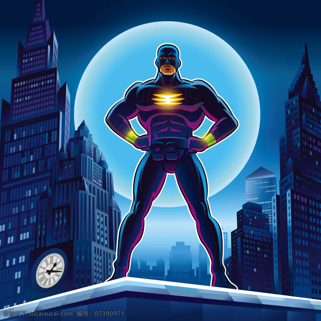 超级 英雄 卡通 插画 矢量图 美式 超人 蓝色