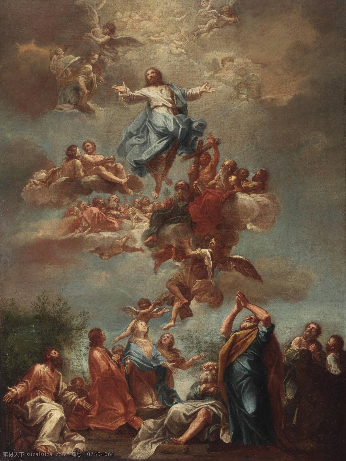 基督升天 法国学院 18世纪 宗教油画 耶稣基督升天 天使 圣徙祈祷 祝福 古典油画 油画 绘画书法 文化艺术