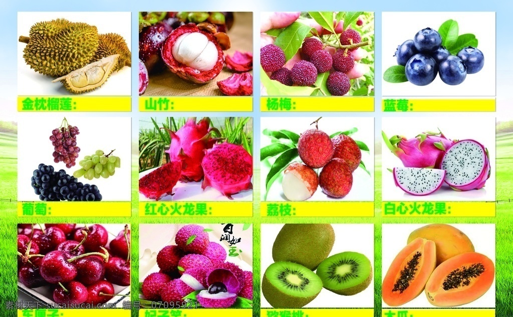 水果海报 水果喷绘 水果 榴莲香蕉 火龙果 葡萄