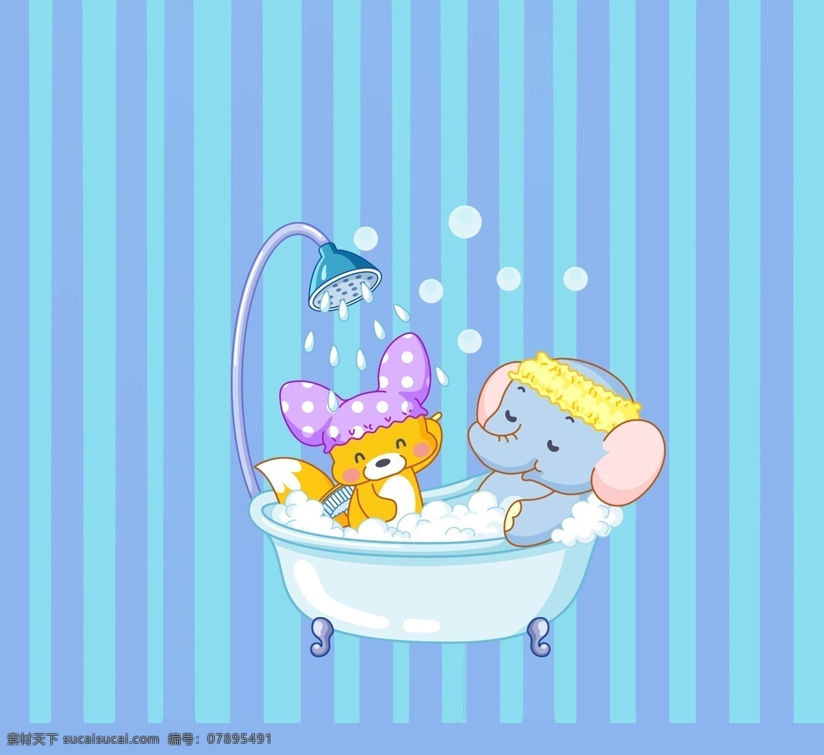 小象 狐狸 卡通 洗澡 可爱 动漫动画 动漫人物