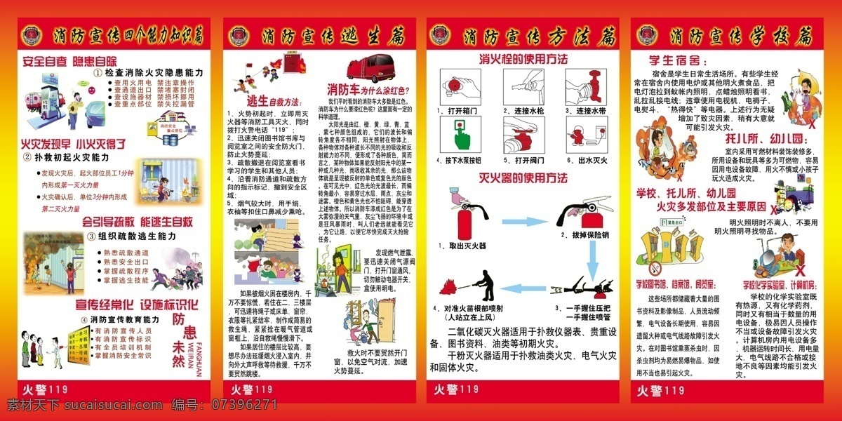 广告设计模板 消防宣传 消防宣传展板 源文件 展板模板 展板 模板下载 四 能力 知识 篇 逃生 方法 学校 其他展板设计