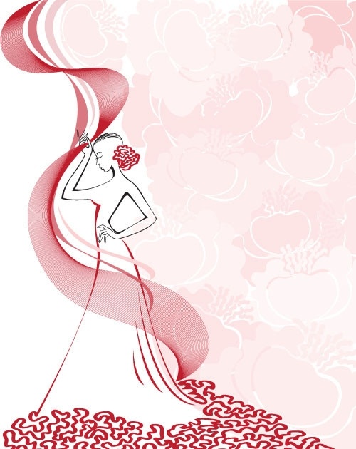 时尚 女性 花纹 修长 身影 花朵 花卉 花边 线条 动感 梦幻 底纹 背景 矢量素材 女人女性 矢量人物 矢量 夜点时尚女性 妇女女性