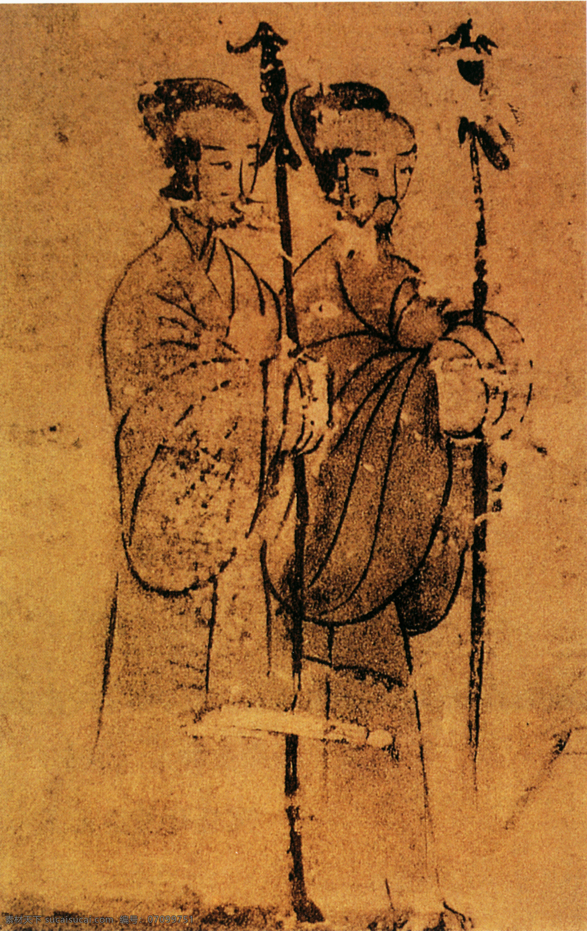 二桃杀三士 部分 设计素材 古代壁画 壁画世界 书画美术 棕色