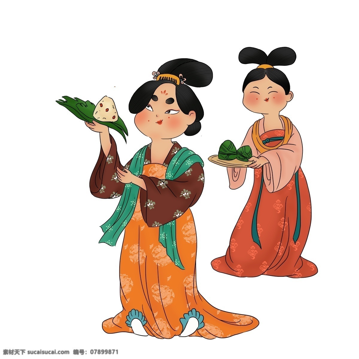 端午节 粽子 古代 女人 中国风 古风 手绘 复古 人物 妇女 传统节日 中华传统 五月初五