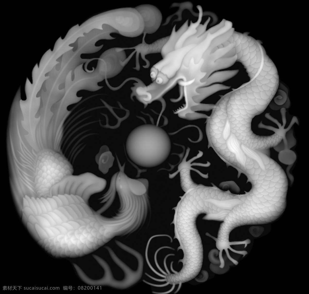 龙凤 浮雕灰度图 传统文化 文化艺术 bmp