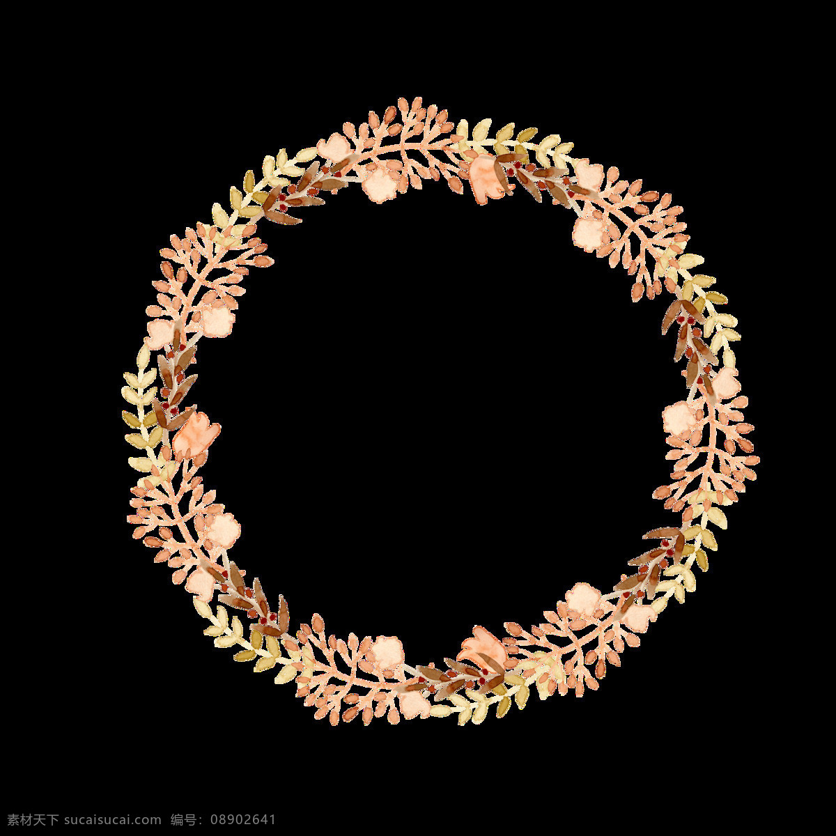 手绘 小 清新 秋天 叶子 花圈 透明 淡橘色 棕色 小叶子 舒服 透明素材 免扣素材 装饰图片
