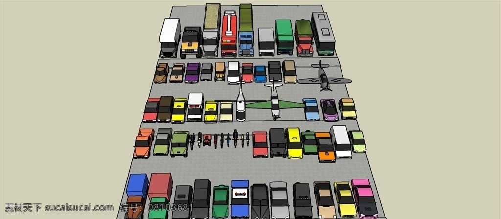 停车场模型 车子模型 交通工具 车模型 su模型 草图大师模型 模型 3d设计 室外模型 skp