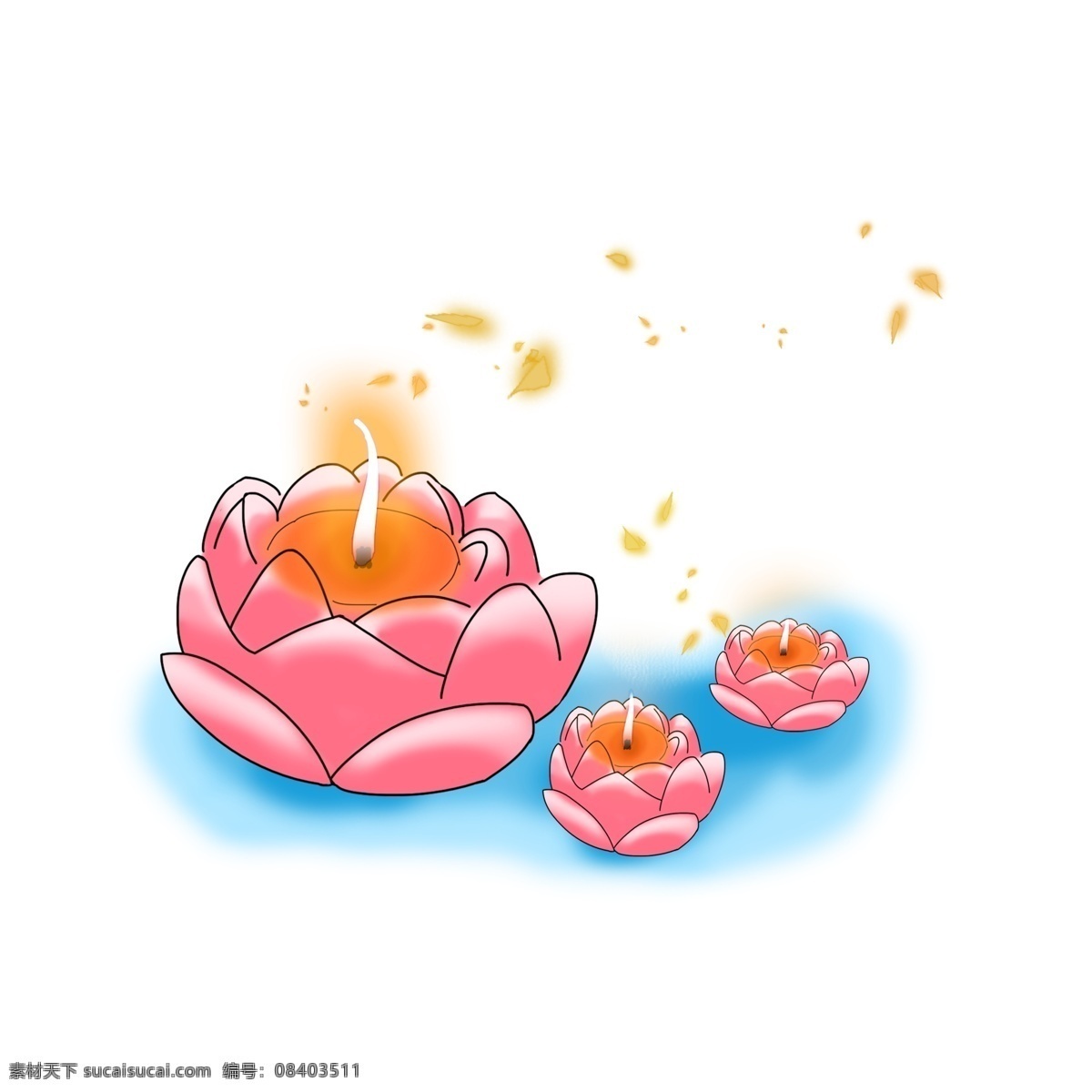 祈福 祈祷 手绘 红色 荷花 灯 祈福灯 小清新
