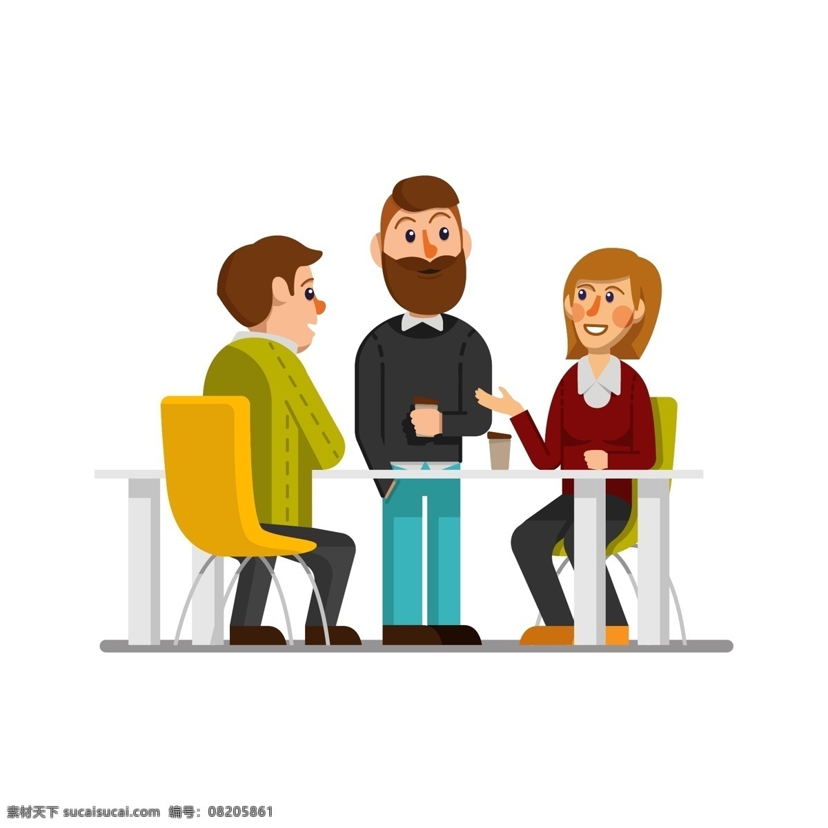创意 谈话 商务 人物 矢量图 办公桌 椅子 男子 女子 咖啡 动漫动画 动漫人物