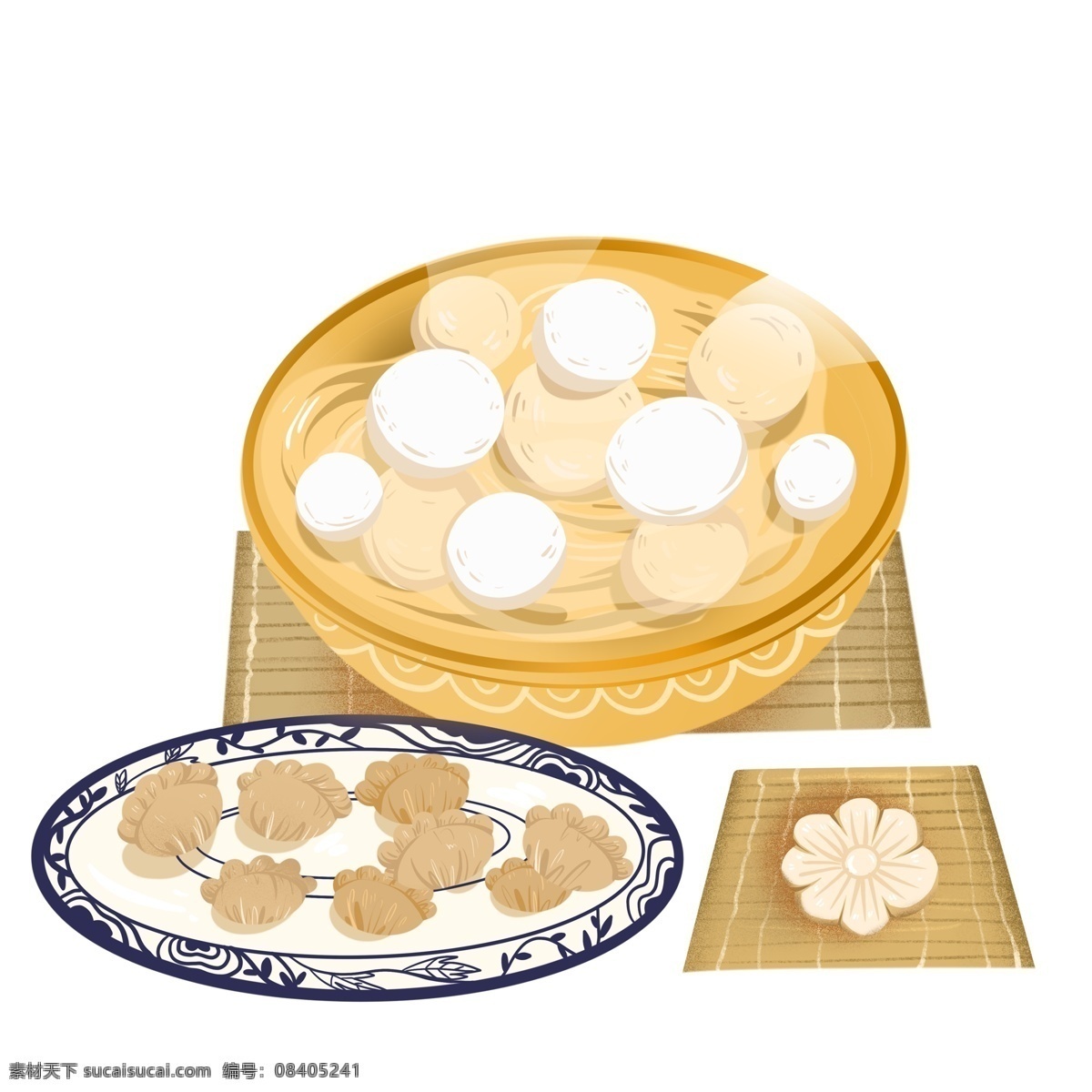 美味 主食 包子 饺子 透明 免 扣 手绘美味元素 手绘插画 美食 插画