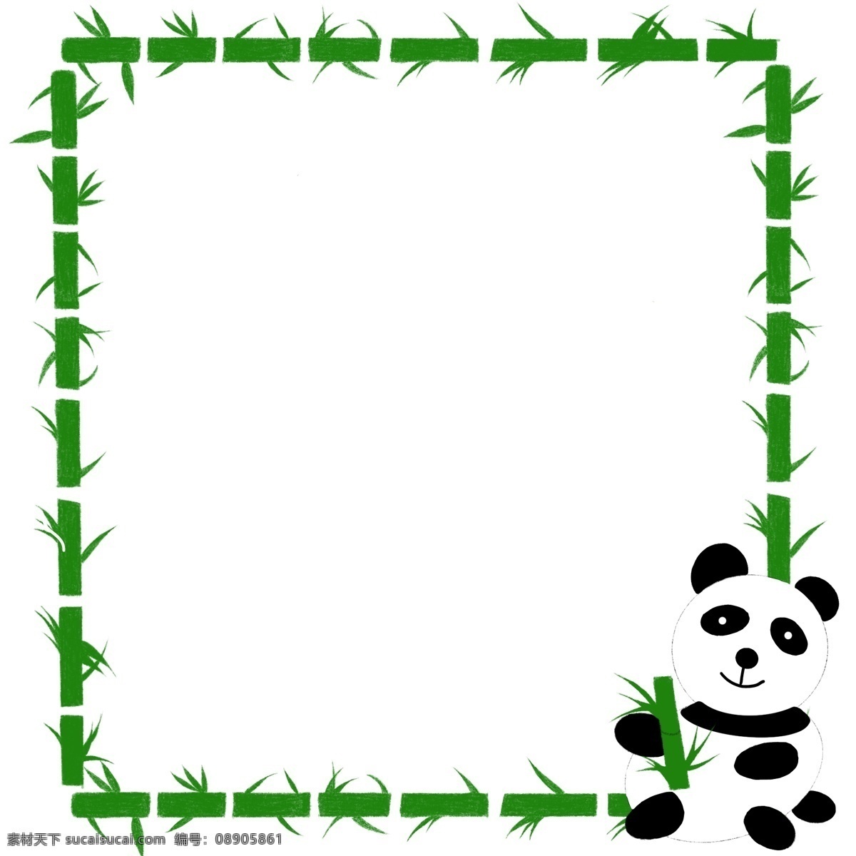 绿色 竹子 植物 边框 卡通 熊猫 元素