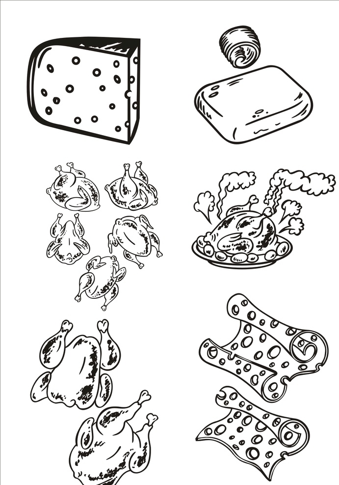 手绘线描食物 线描食物 卡通 卡通食物 面包 手绘食物 动漫动画