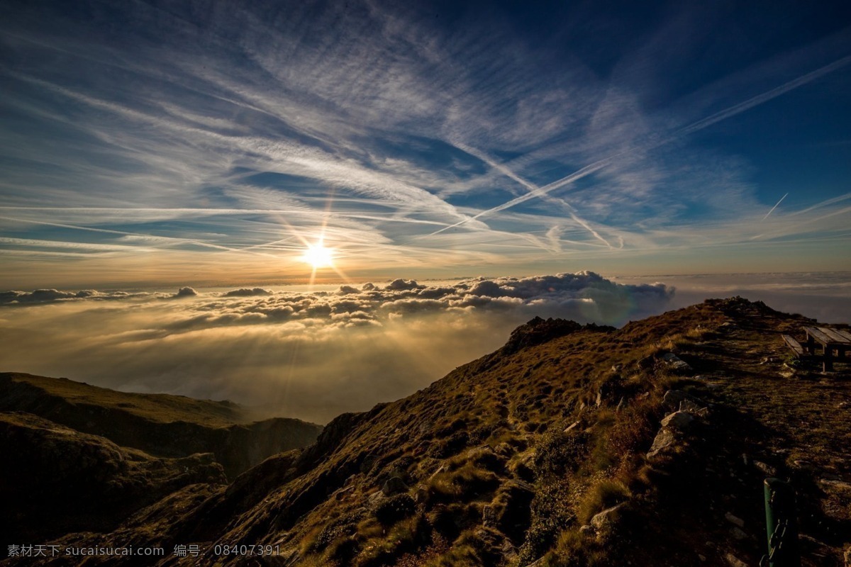 日落日出 日落 日出 云层 太阳 阳光 山 云海 天空 蓝天 白云 自然景观 自然风景