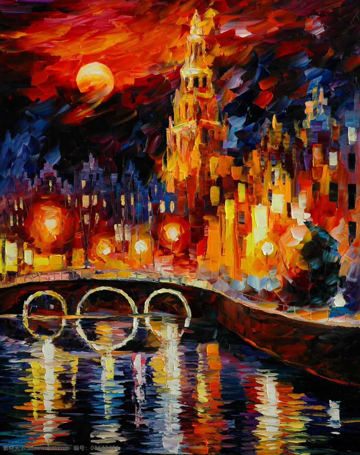 城市 夜景 油画 名画 艺术 绘画 文化艺术 艺术品 世界名画 书画文字