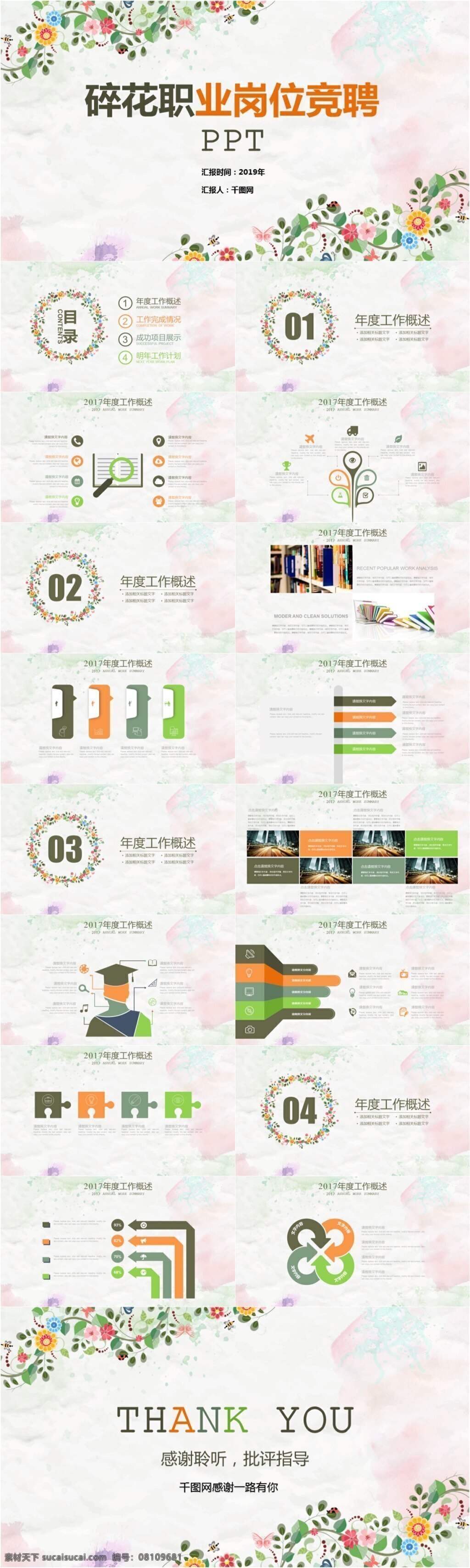 碎花 职业 岗位 竞聘 模板 求职ppt 碎花ppt 职业规划 自我 简介