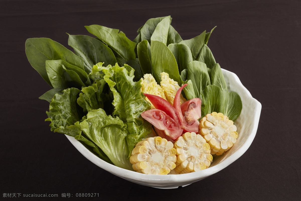 蔬菜拼盘 菠菜 生菜 青菜 娃娃菜 西红柿 玉米 火锅 餐饮美食 食物原料