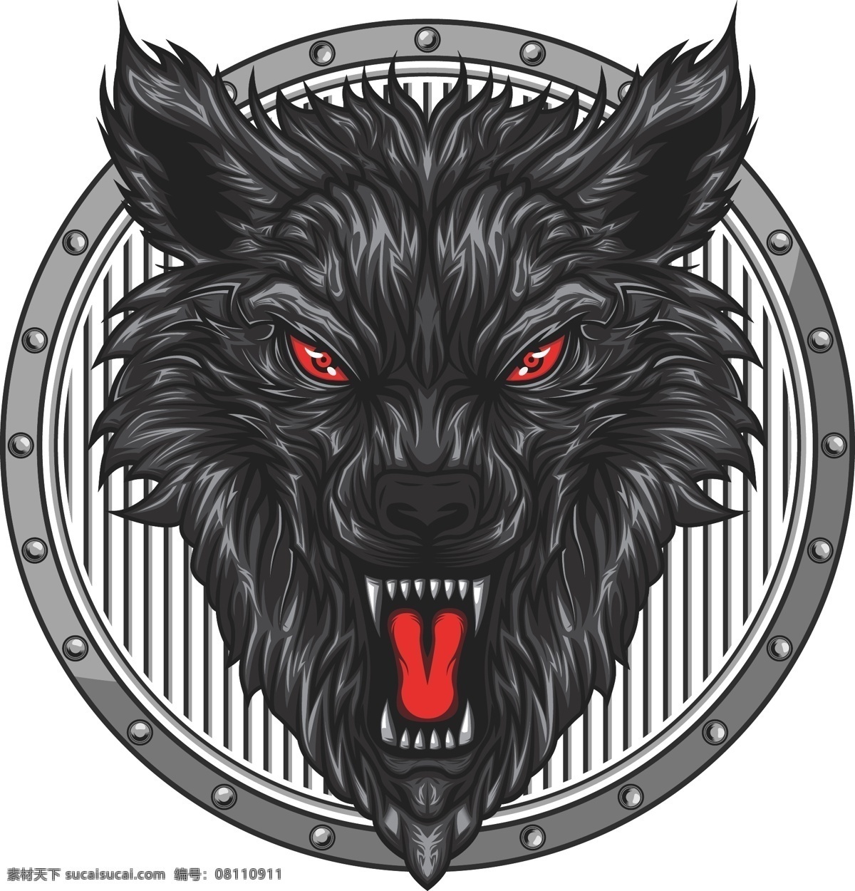 狼 凶猛狼 插画图片 狼头 插画 商业 包装设计 圆圈