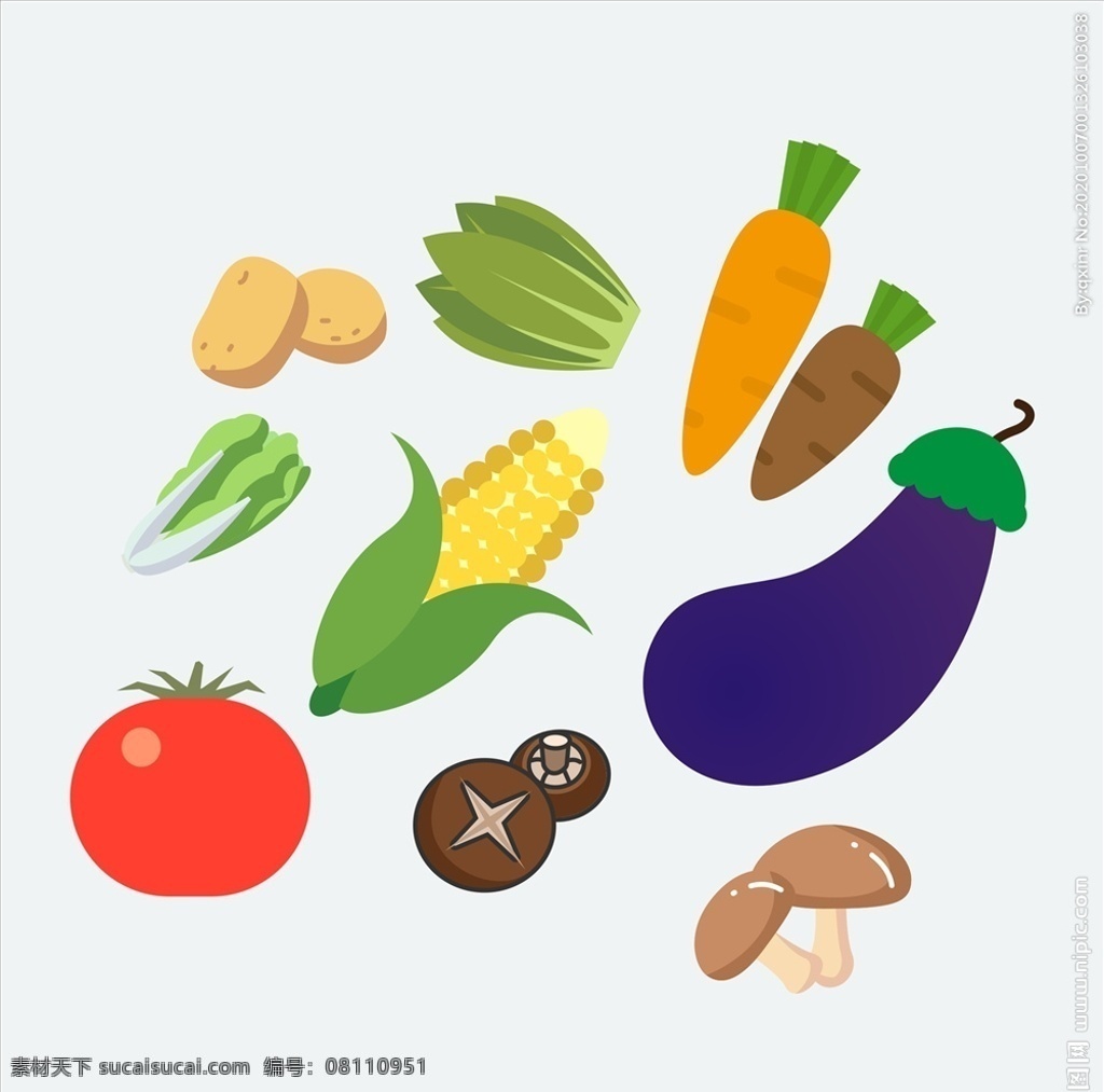 矢量 蔬菜 文件 茄子 玉米 西红柿 香菇 白菜 矢量蔬菜 cdr文件 土豆 生鲜 卡通设计