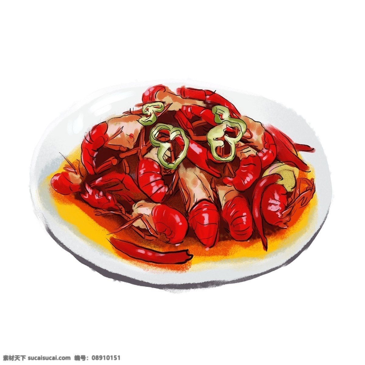 手绘 盘 小 龙虾 元素 美食 小龙虾 元素设计 装饰图案 彩色元素 卡通元素 美食元素