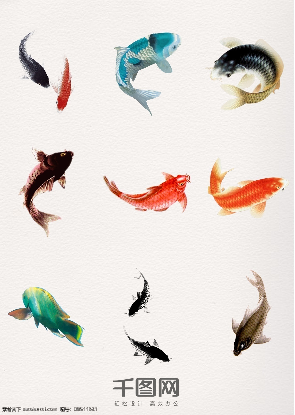 漂亮 多彩 手绘 水墨 中国 风 鲤鱼 中国风