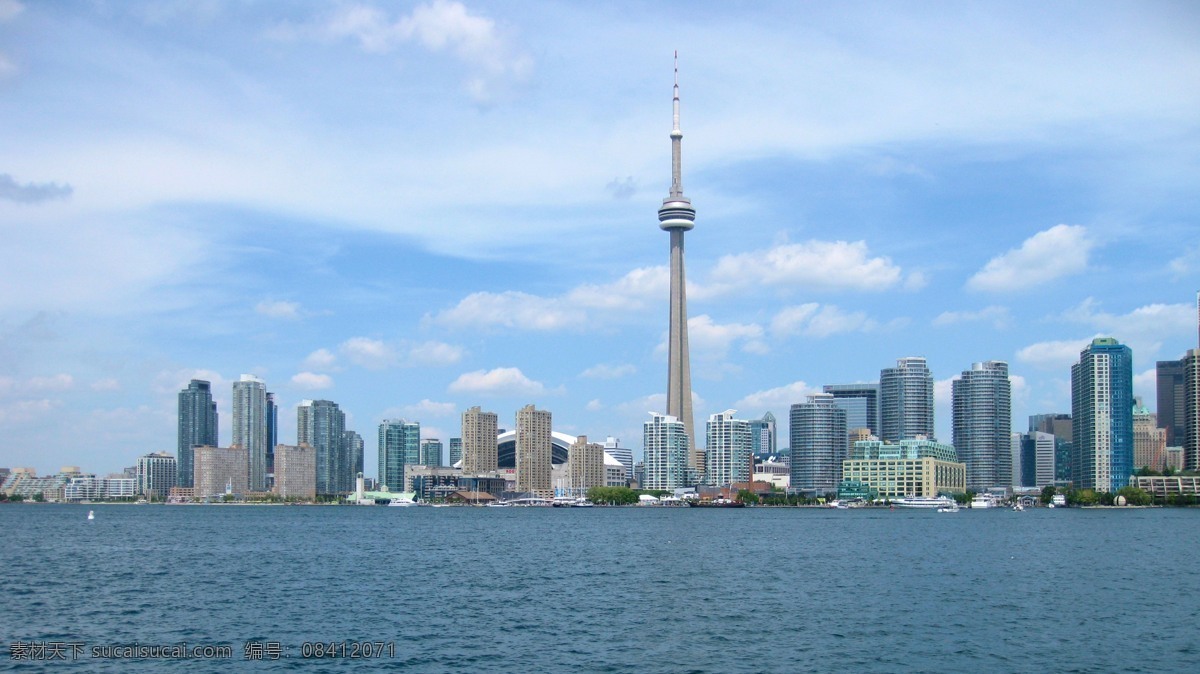 多伦多 加拿大 国外 旅游 建筑群 电视塔 观光 塔 海边 海水 蓝天 白云 海港 都市 建筑 远景 全景 建筑景观 自然景观
