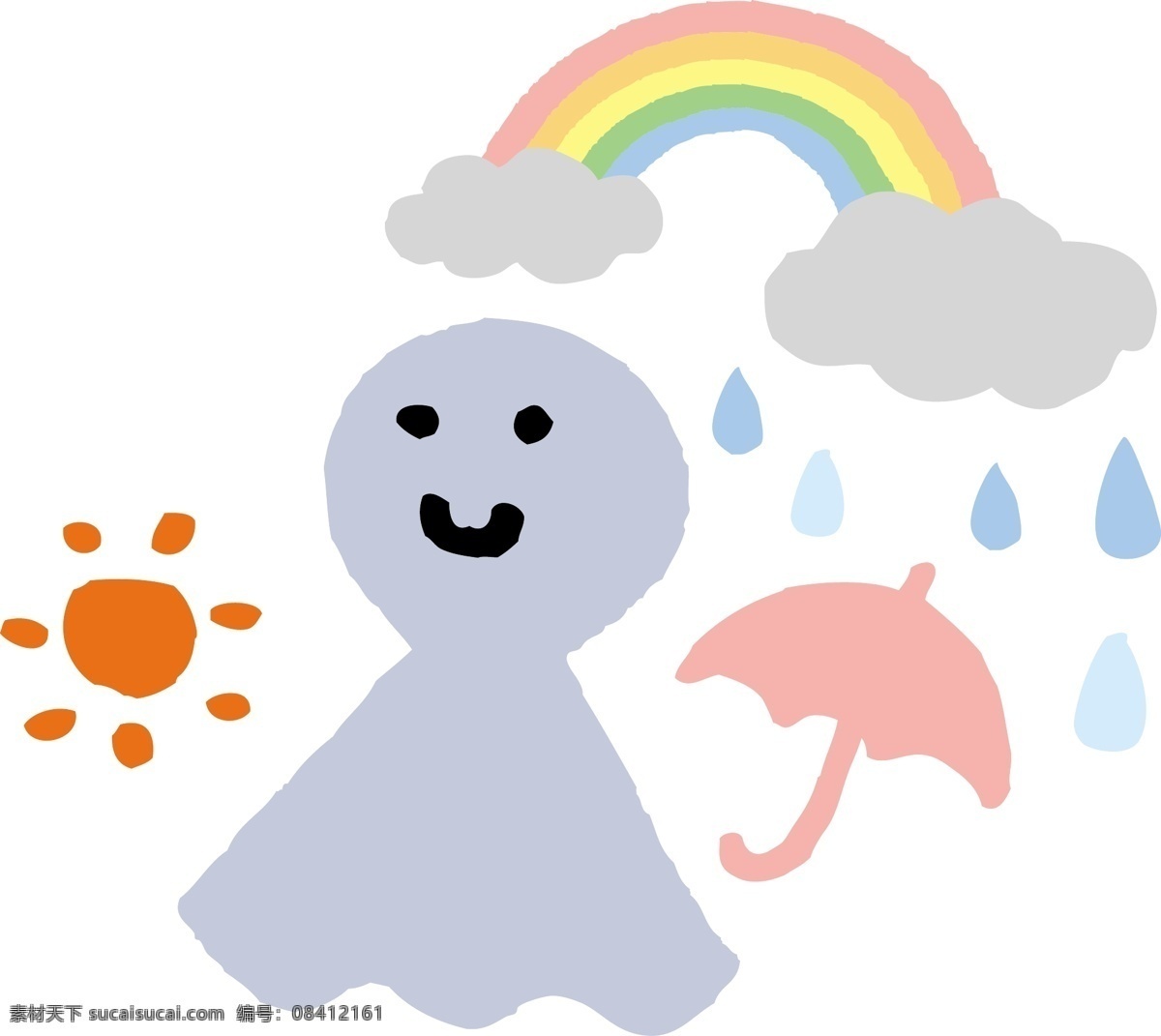 彩虹 雨伞 太阳 插画图 雨点 动漫动画 风景漫画