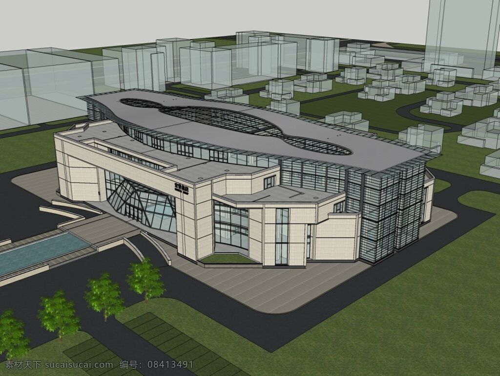 艺术馆建筑 外观 建筑 艺术馆 模型 skp 灰色