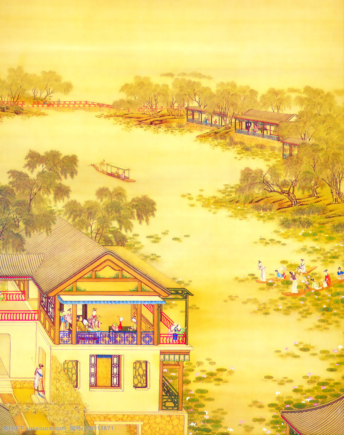 窗户 房子 古典中国 国画 楼 落叶 人物 树林 水墨画 小船 y039 走廊 水 索亚 卡 期 索亚卡 移门图库18 家居装饰素材