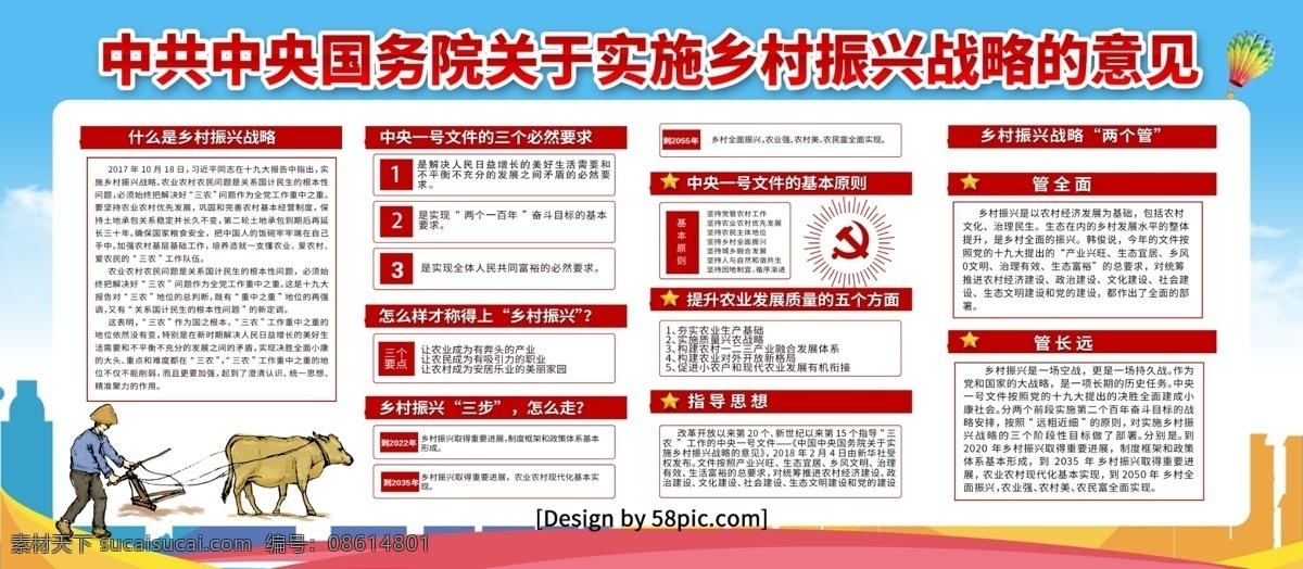 蓝色 清新 实施 乡村 振兴 战略 意见 党建 展板 乡村振兴宣传 中央一号文件 乡村振兴发展 美丽乡村建设 乡村振兴要求 乡村振兴战略 实施乡村振兴 乡村振兴展板 中央1号文件 乡村振兴政策 开展乡村振兴