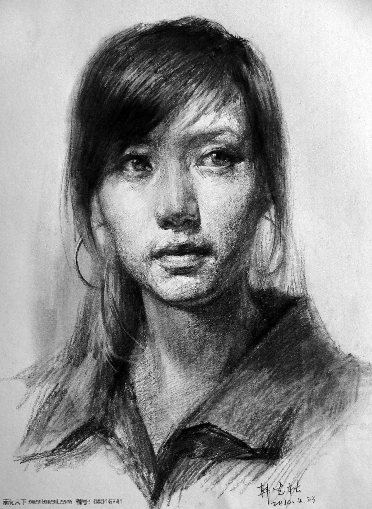 素描 素描头像 头像素描 素描作品 人头像 素描肖像 肖像素描 女青年头像 艺术绘画 文化艺术 绘画书法