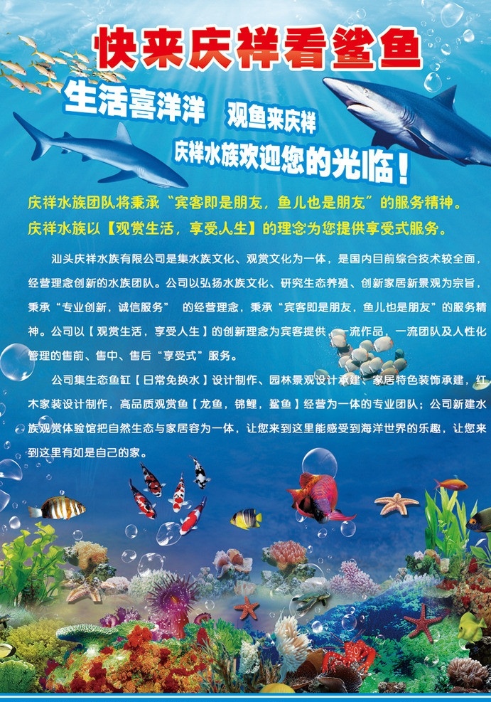 海洋馆海报 鲨鱼 鱼 海洋 阳光 珊瑚礁 水草 海水 水 小鱼 海洋馆 金鱼 气泡 波纹 广告设计模板 源文件