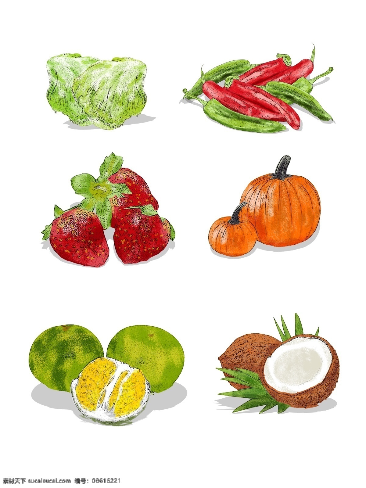 简约 蔬果 水果 可爱 手绘 装饰 图案 草莓 橘子 贴图 简约蔬果