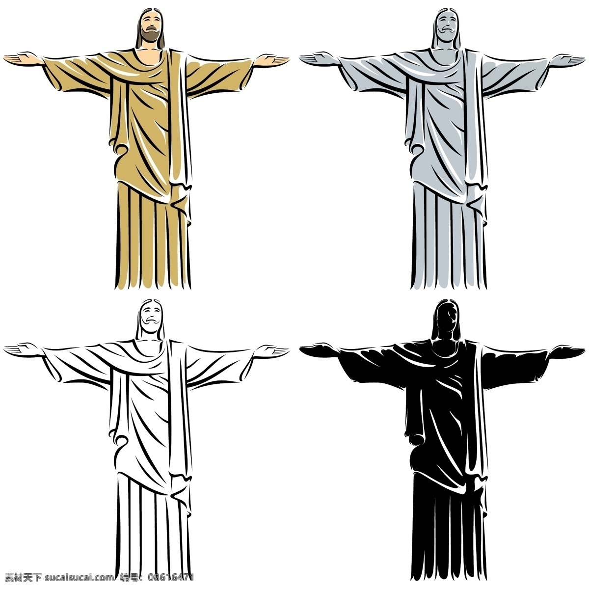 巴西设计 神像 耶稣 基督 基督像 黄金海岸雕像 雕像 雕塑 矢量