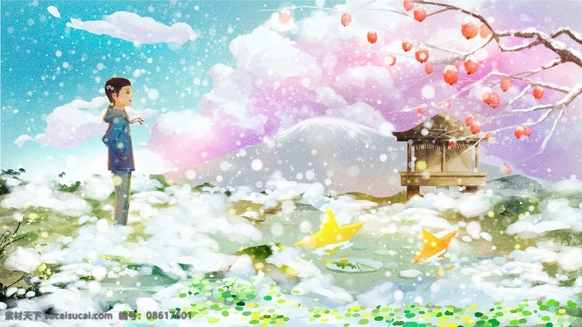 清新 唯美 冬天 你好 雪景 冬季 插画 壁纸 电商 梦幻 冬天你好 手机配图 冬天雪景 唯美冬季