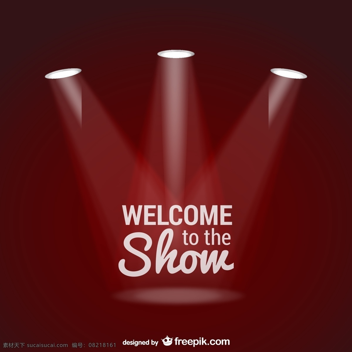 聚光灯 舞台 欢迎 海报 灯光 光效 光线 炫光 表演 演出 插画 背景 画册 红色