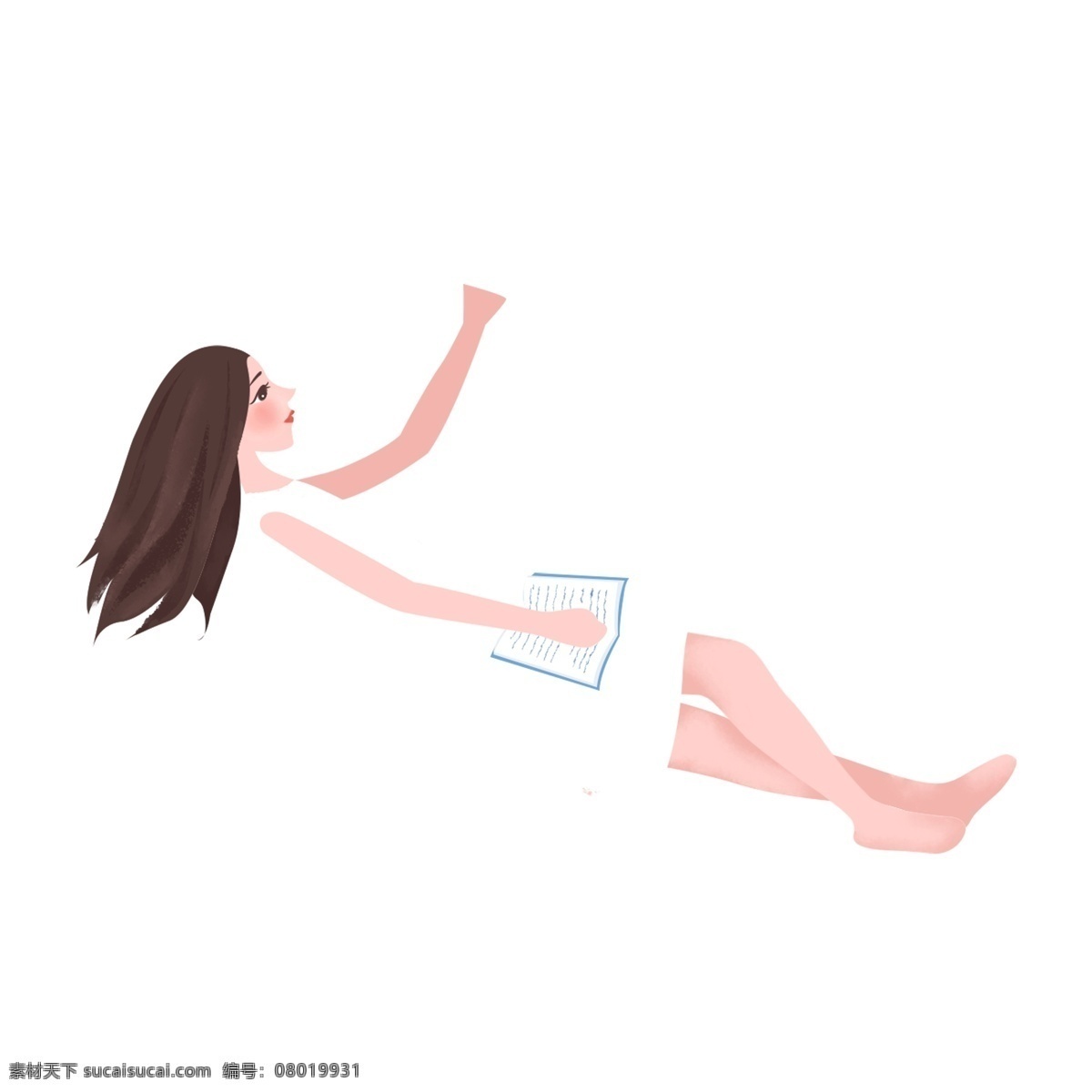 躺 休息 白衣 女子 卡通 元素 躺着 白色裙子