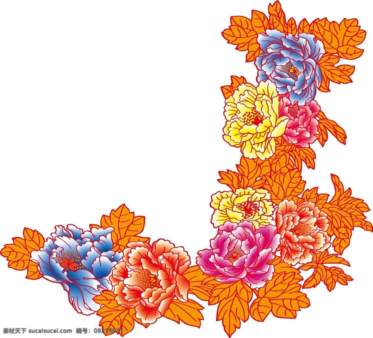 牡丹群花 牡丹 花 彩花 失量 带边 底纹边框 花边花纹