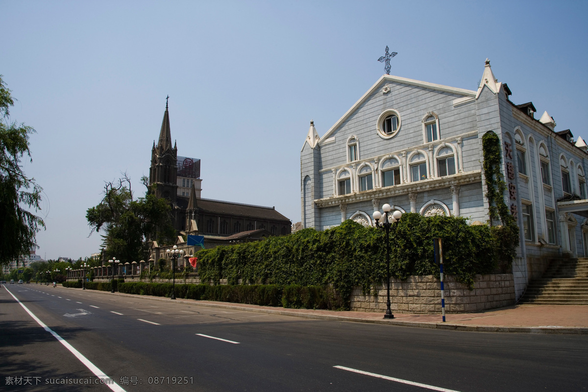 松江中路 吉林 吉林市 高楼大厦 公路 绿树 树木 蓝天 天空 白云 风景 风景名胜 建筑 建筑景观 自然景观