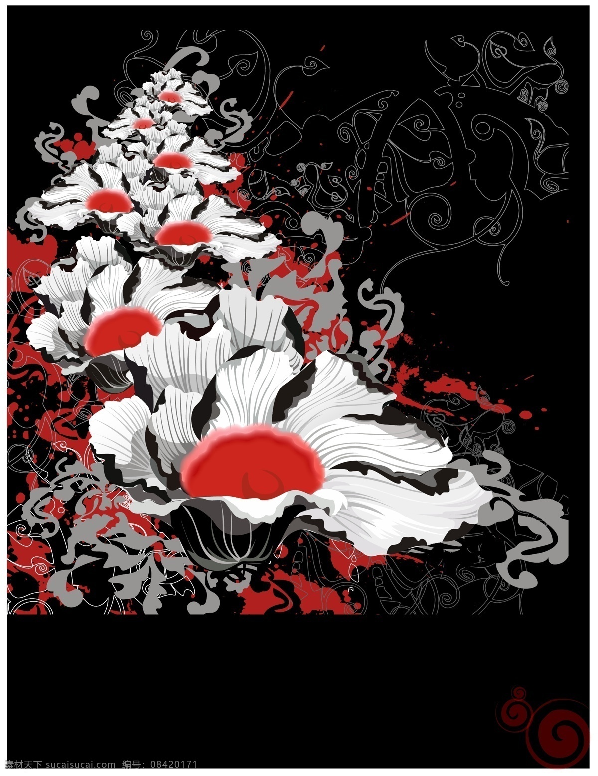 黑色 典雅 花边 矢量 花边矢量 花 创意 花蕾矢量素材 矢量图 其他矢量图