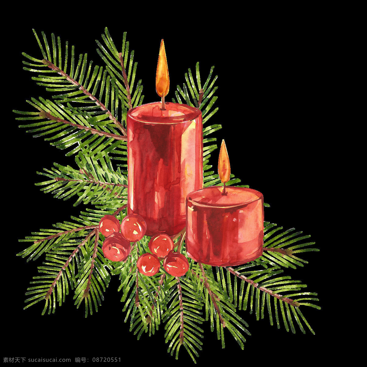 圣诞 蜡烛 透明 果子 红色 节日 免扣素材 平安夜 透明素材 喜庆 耶稣 叶子 装饰图案
