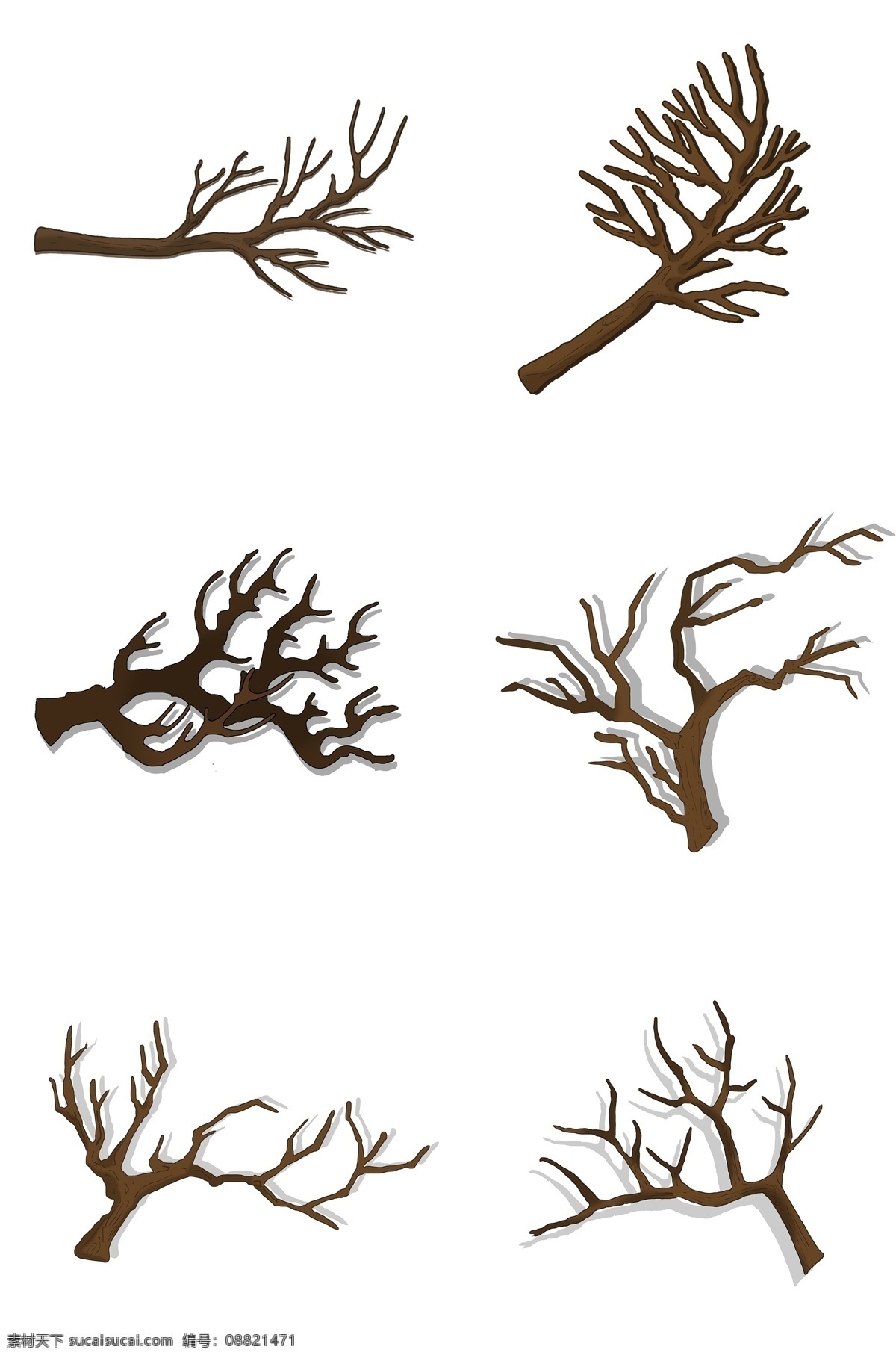 手绘 冬天 树枝 组合 图 png格式 可爱的树枝 棕色 扁平化 自然形成 枝条 源文件 自然的 绿色植物 枯萎 树杈