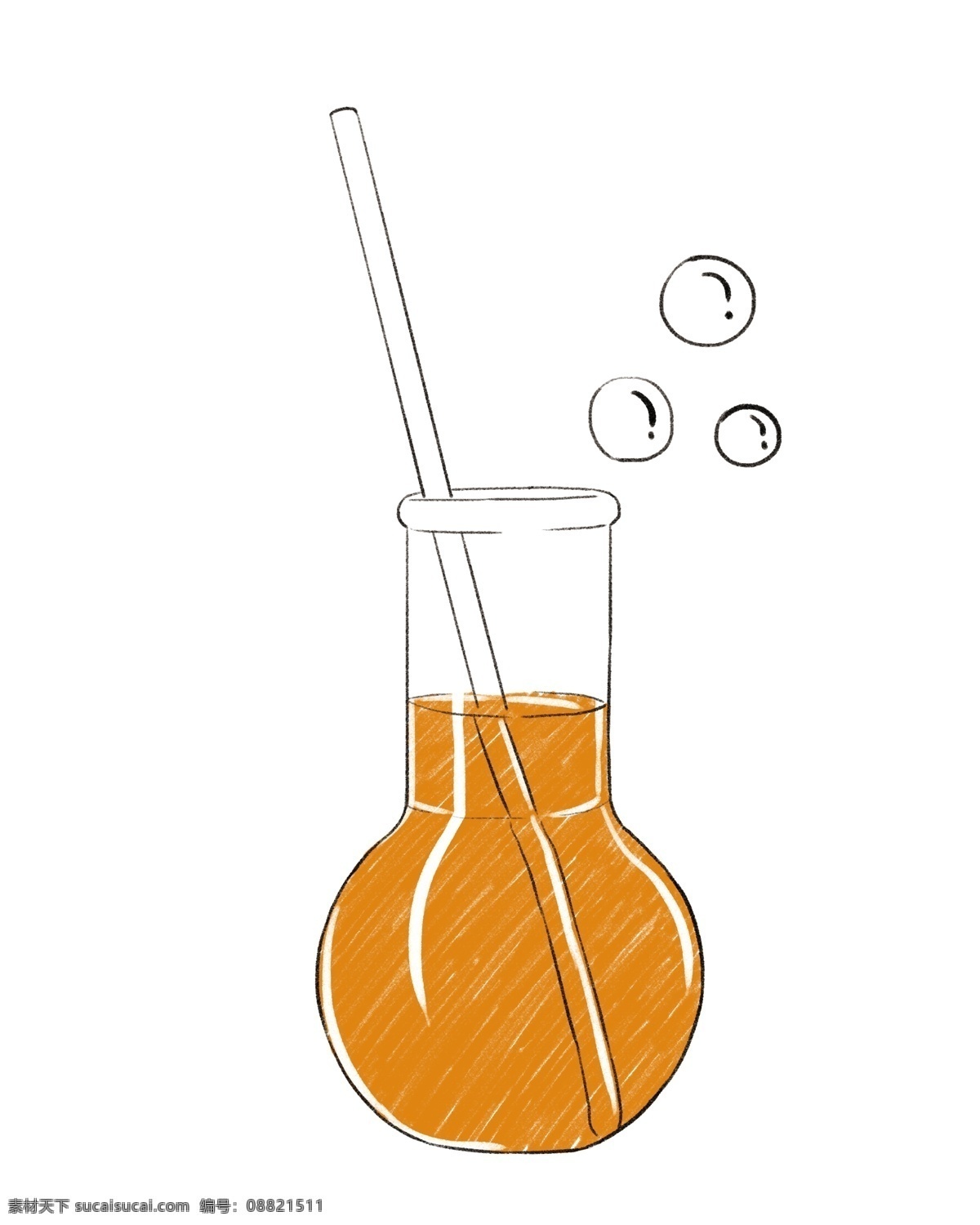 卡通化 学 用具 插图 白色气泡 蒸发的气泡 黄色液体 玻璃管 化学仪器 化学实验 化学液体 搅拌棒 装饰搅拌棒