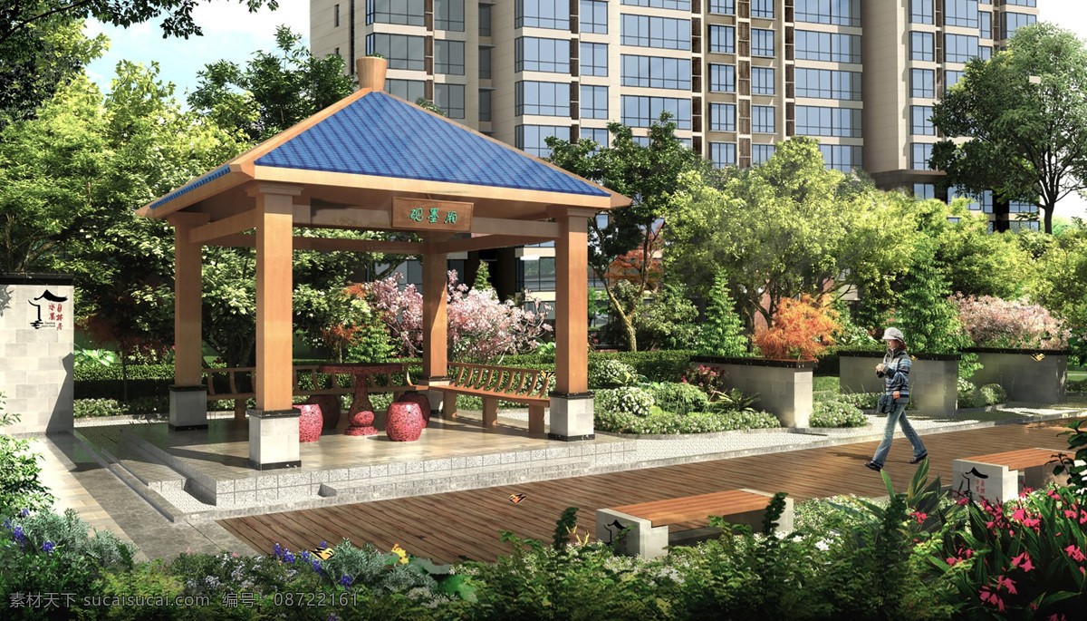 住宅小区 景观 效果图 住宅景观 小区景观 景观设计 绿化小品设计 休息亭 环境设计