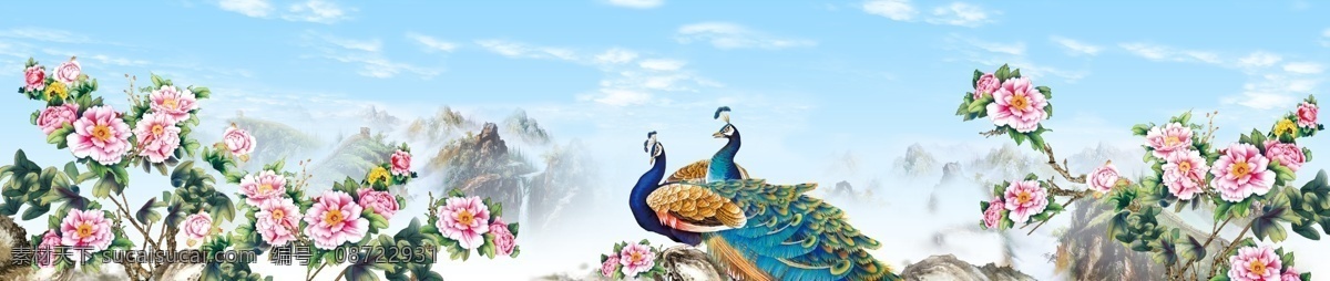 孔雀牡丹 国画 孔雀 牡丹 传统艺术 文化艺术 传统文化