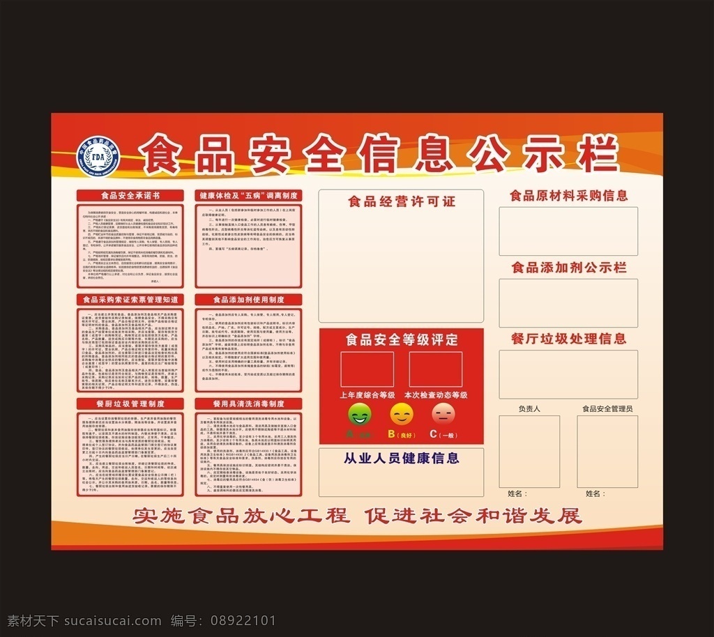 食品安全 信息 公示栏 信息公示栏 食品安全承诺 餐厨垃圾管理 餐用具清洗 食品采购索证